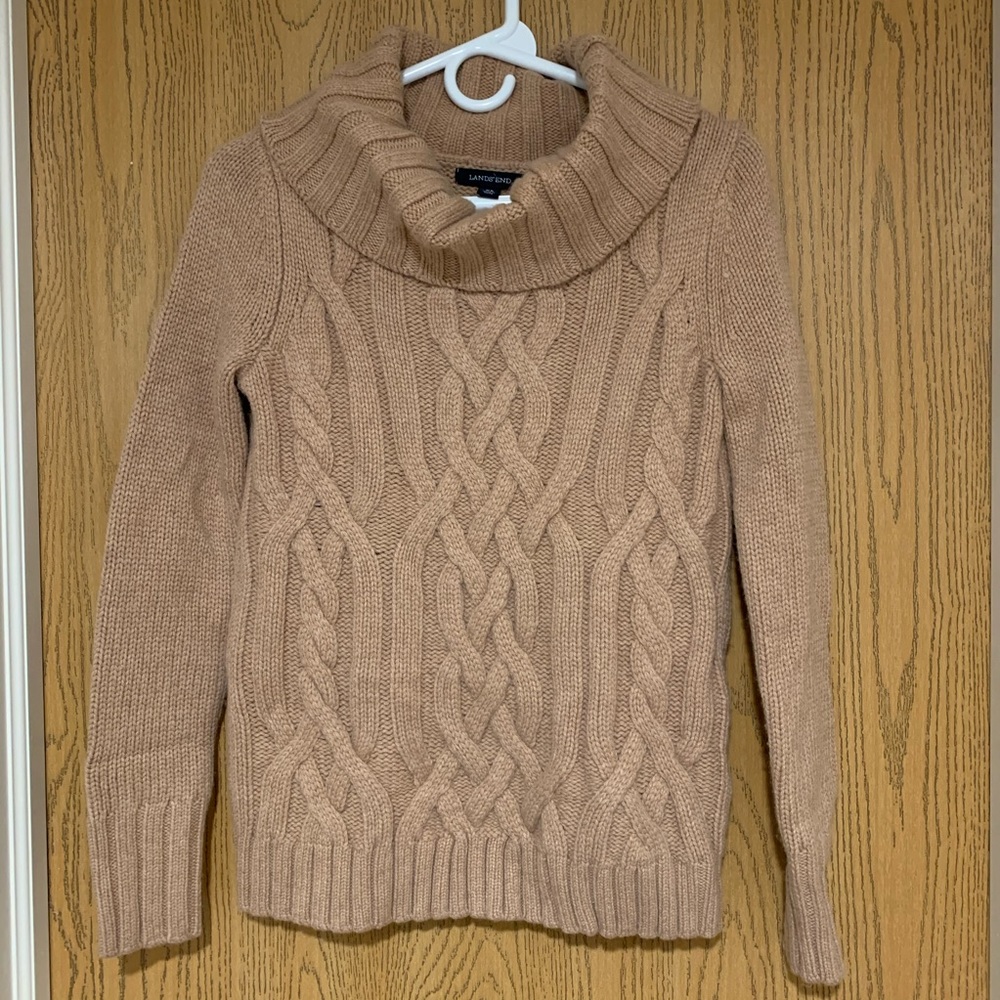 Lands End Cable Knit Cowl Neck Sweater XS